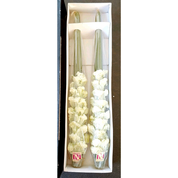 Napcoware Snow Drip Taper Candles Pair New Sealed Green 11.5 in Vintage MCM - Picture 5 of 16